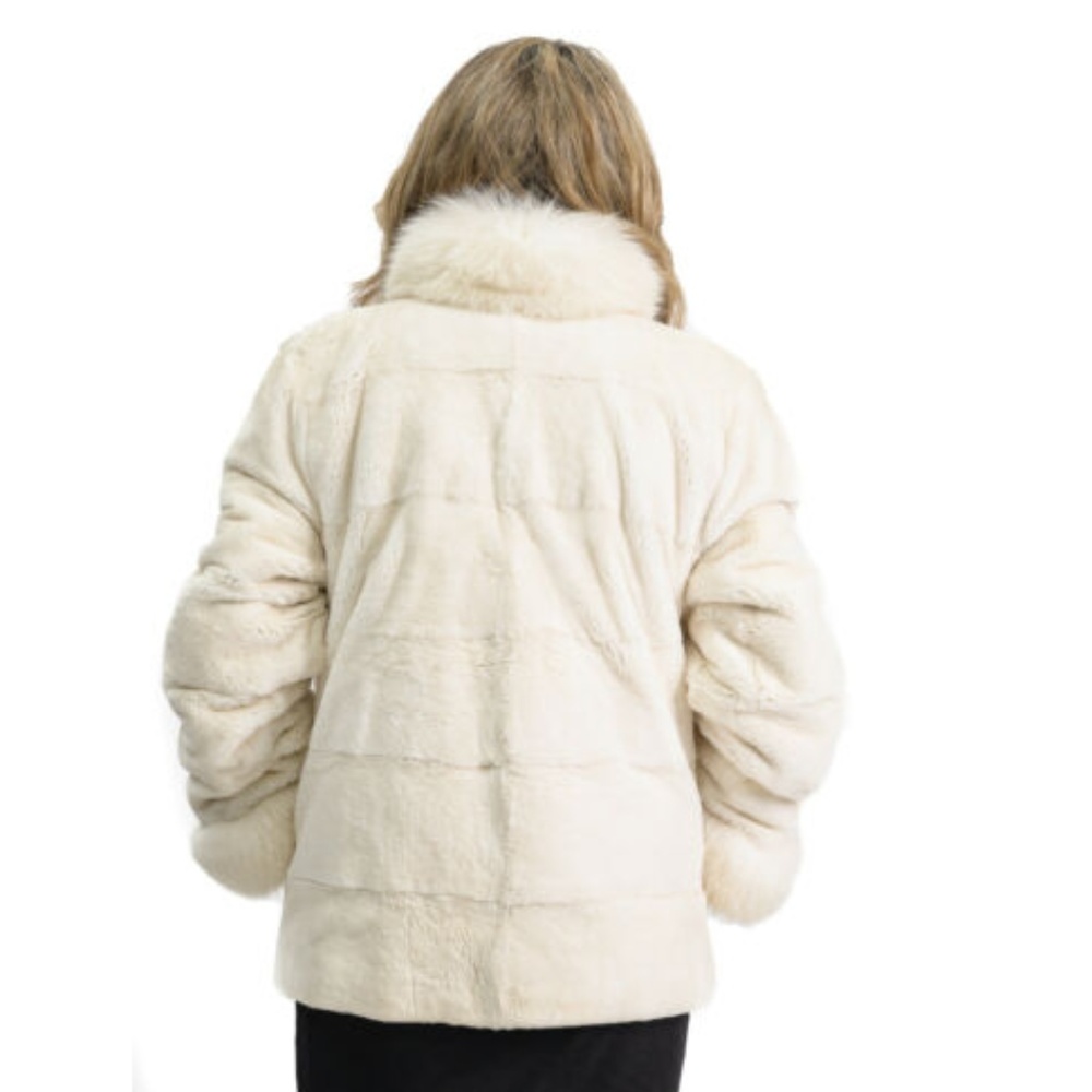 Rex Rabbit Fur Sheared Jacket with Fox Fur - Picture 2 of 8